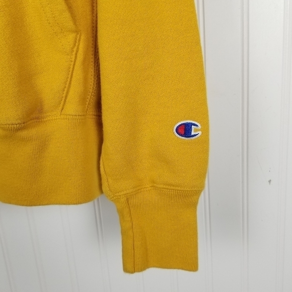 Champion Reverse Weave Hoodie Sweatshirt Pull Over Gold Yellow Adult Oversize S - Picture 7 of 8
